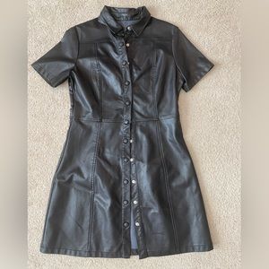 Black Faux Leather Button dress by Frnch